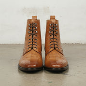 Men's Tan Crocodile-Embossed Leather Ankle Boots