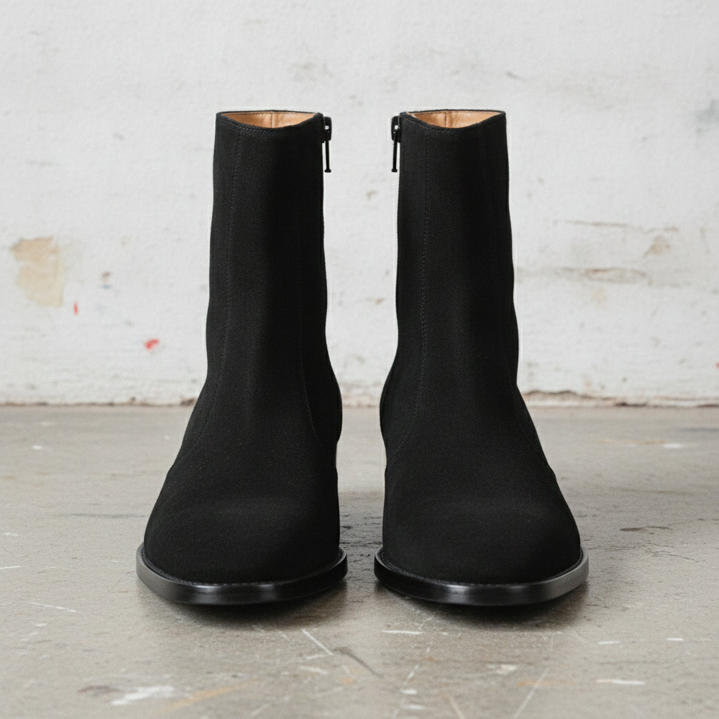Men's Black Plain-Toe Suede Zipper Boots