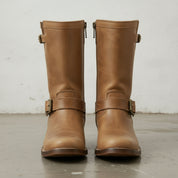 Men's Tan Plain-Toe Leather Biker Boots
