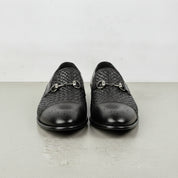 Men's Black Cap-Toe Leather Bit Loafers