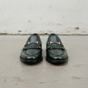 Men's Dark Green Apron-Toe Leather Bit Loafers