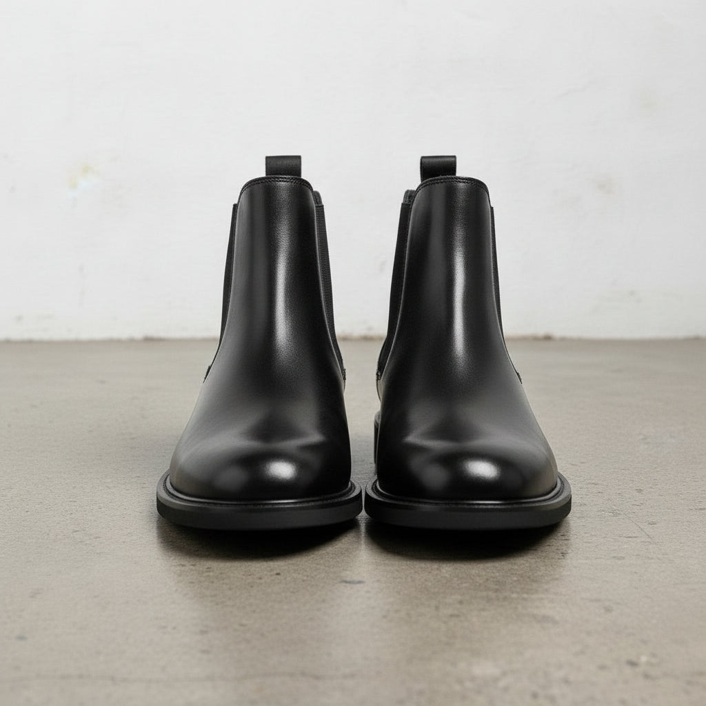 Men's Black Plain-Toe Leather Chelsea Boots