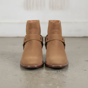 Men's Tan Plain-Toe Suede Harness Boots
