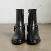 Men's Black Plain-Toe Leather Biker Boots — Livingston