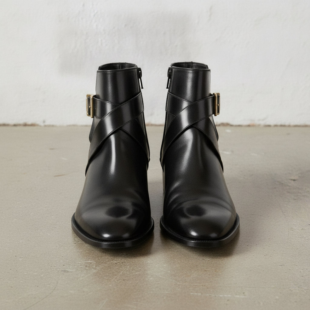Men's Black Plain-Toe Leather Ankle Boots — Naughton