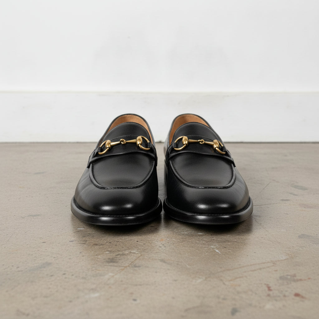Men's Black Apron-Toe Leather Bit Loafers
