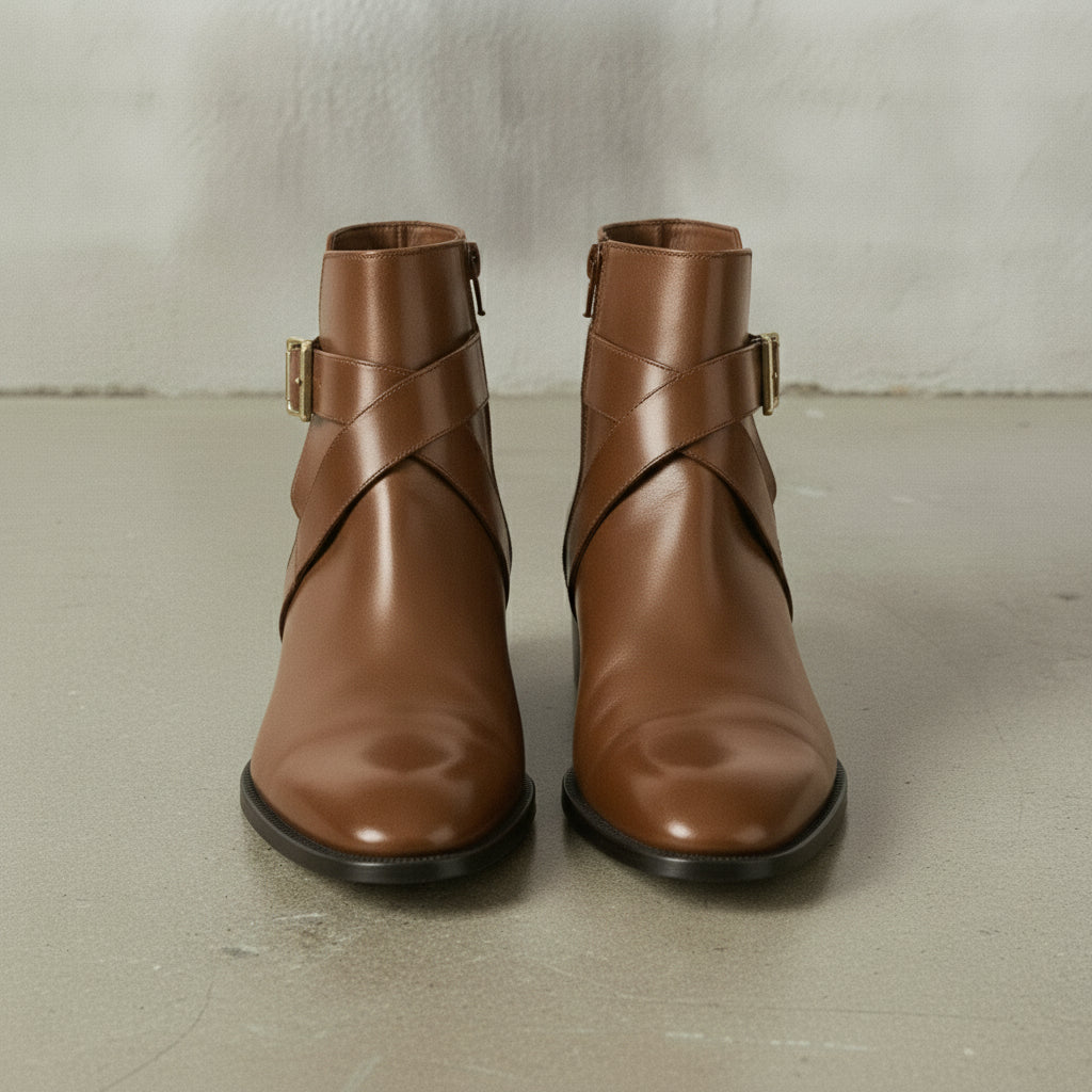 Men's Brown Plain-Toe Leather Ankle Boots