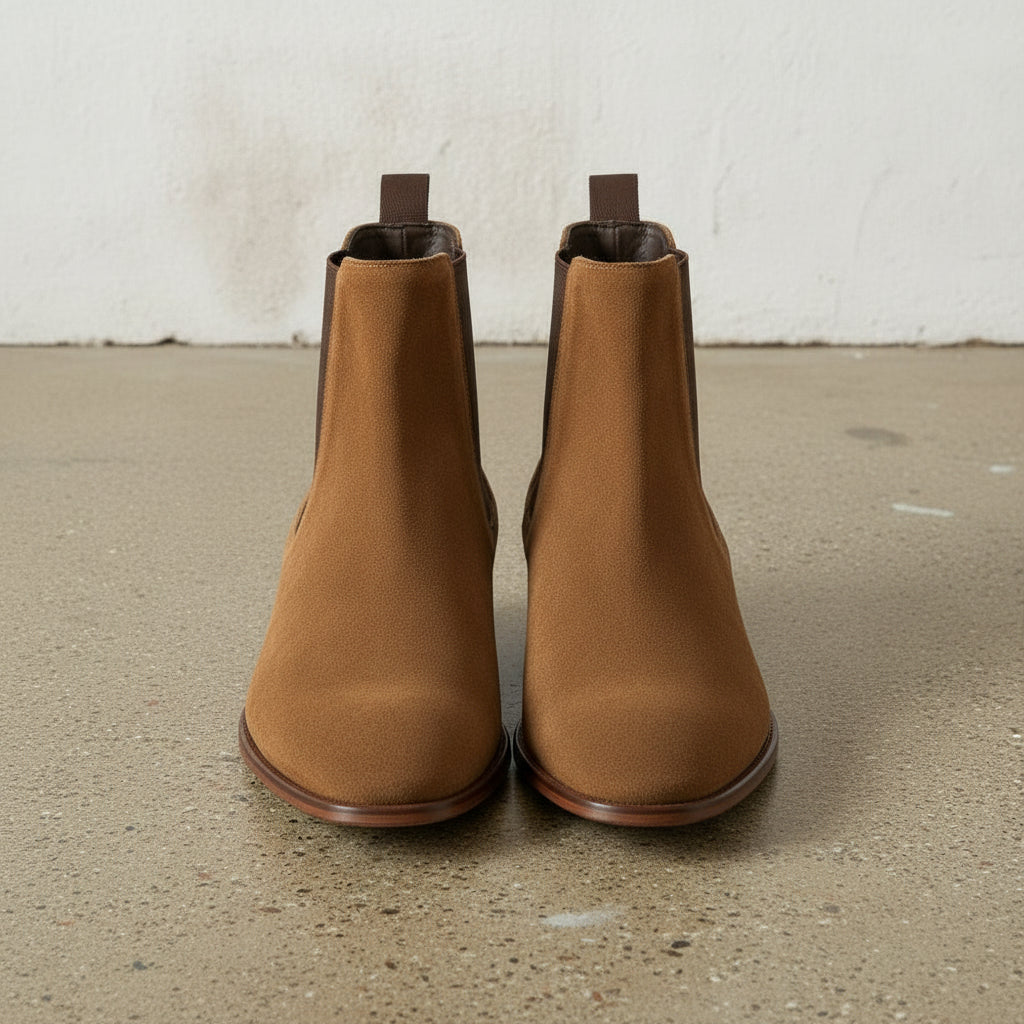 Men's Tan and Dark Brown Suede Chelsea Boots