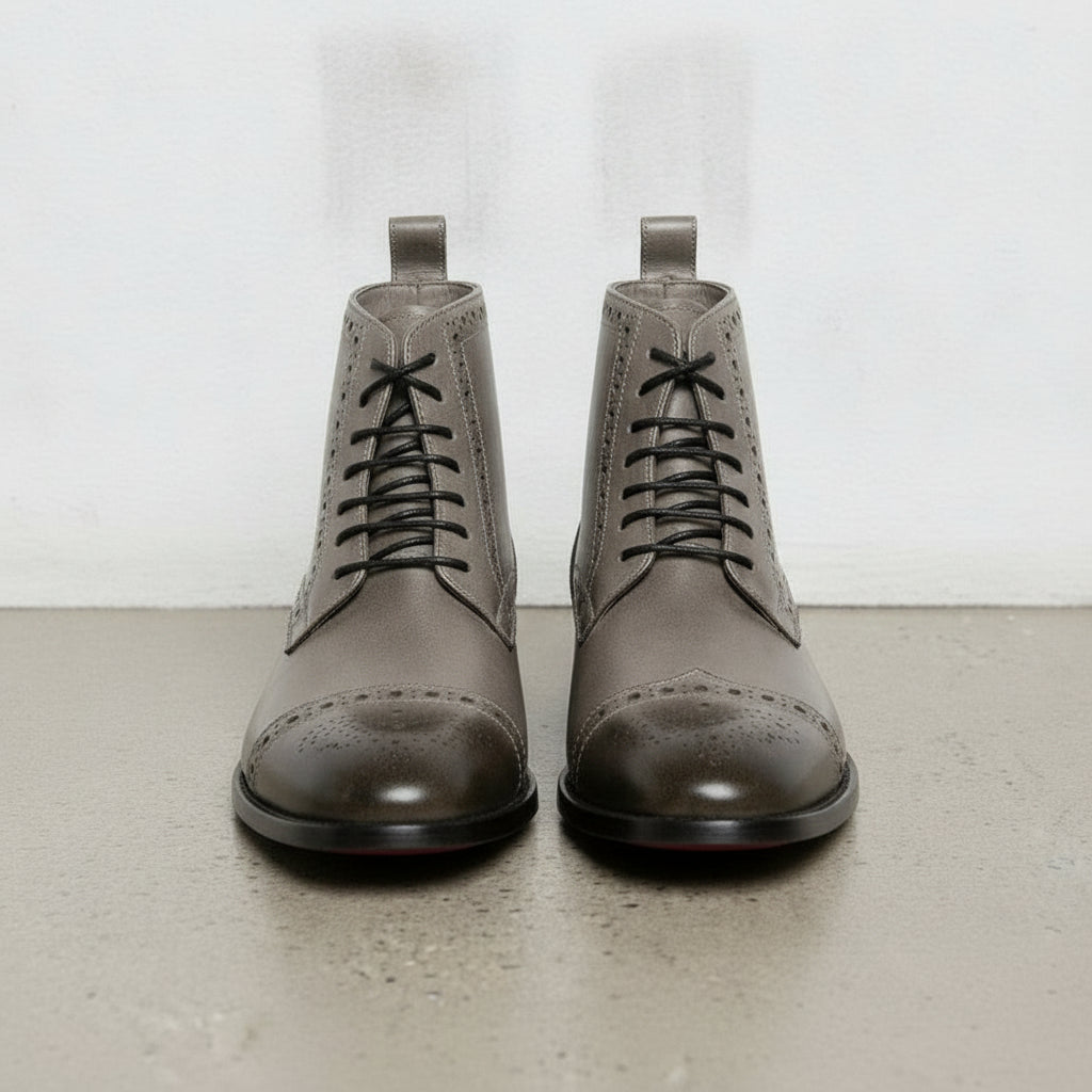 Men's Grey Cap-Toe Leather Derby Boots