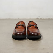 Men's Brown Apron-Toe Leather Bit Loafers