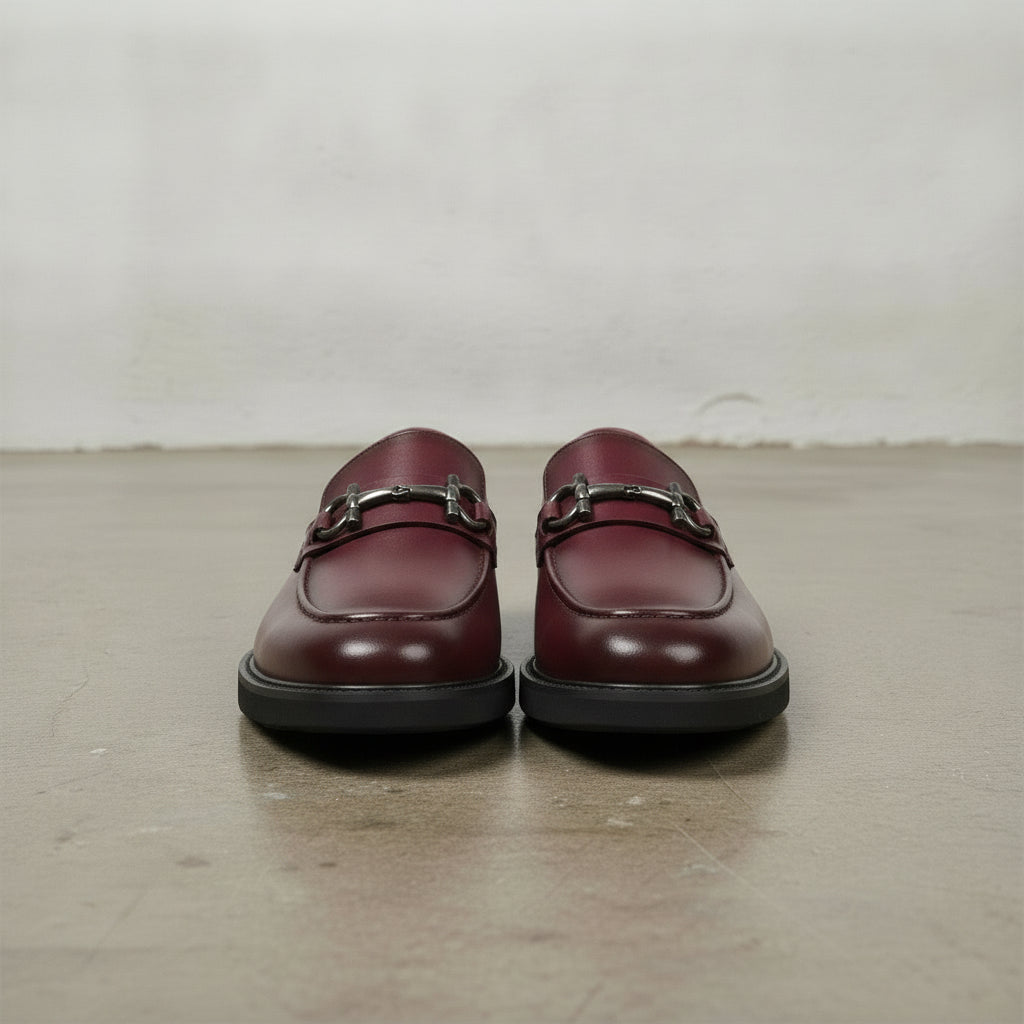 Men's Burgundy Apron-Toe Leather Bit Loafers