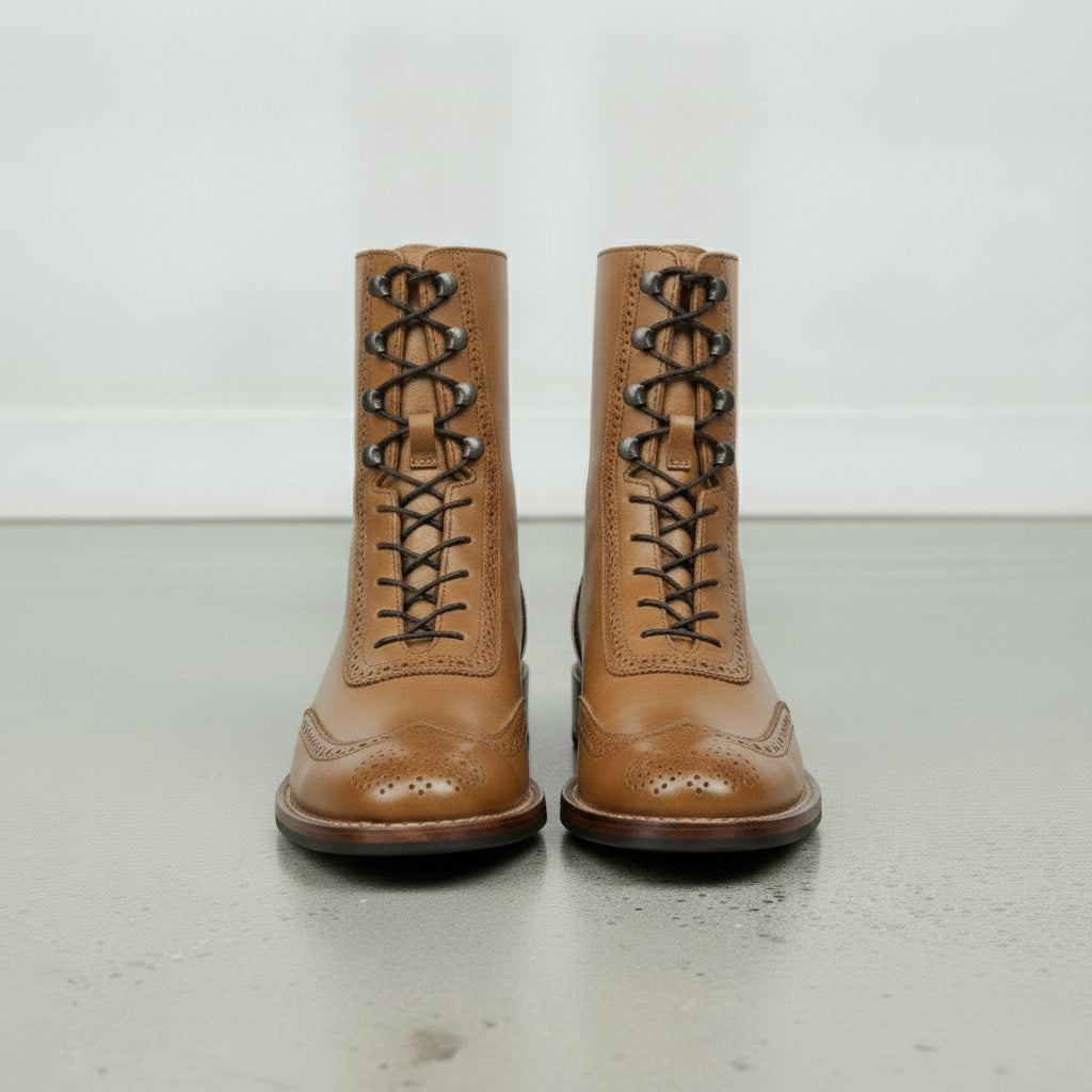 Men's Tan Wingtip Leather Ankle Boots