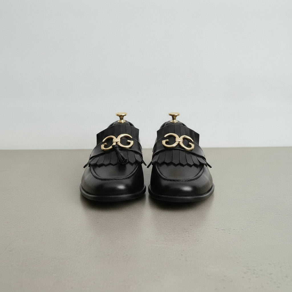 Men's Black Fringe Leather Loafers