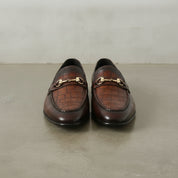 Men's Brown Crocodile-Embossed Leather Bit Loafers