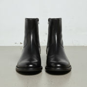 Men's Black Plain-Toe Leather Ankle Biker Boots