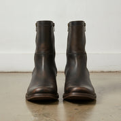 Men's Dark Brown Plain-Toe Leather Biker Boots — Nicolson