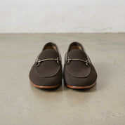 Men's Dark Brown Apron-Toe Suede Bit Loafers