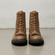 Men's Tan Plain-Toe Pebbled Leather Biker Boots