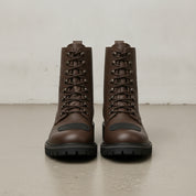 Men's Brown Plain-Toe Pebbled Leather Biker Boots