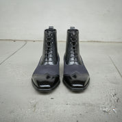 Men's Black and Dark Blue Cap-Toe Leather Ankle Boots