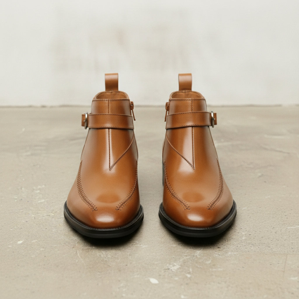 Men's Tan Apron-Toe Leather Jodhpur Boots