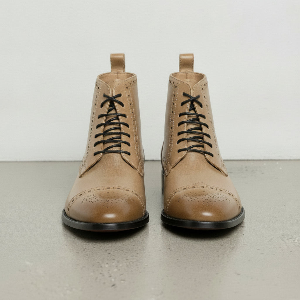 Men's Tan Cap-Toe Leather Derby Boots