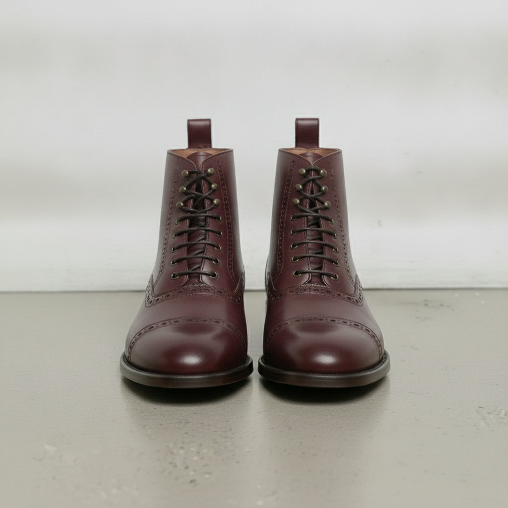 Men's Burgundy Cap-Toe Leather Derby Boots