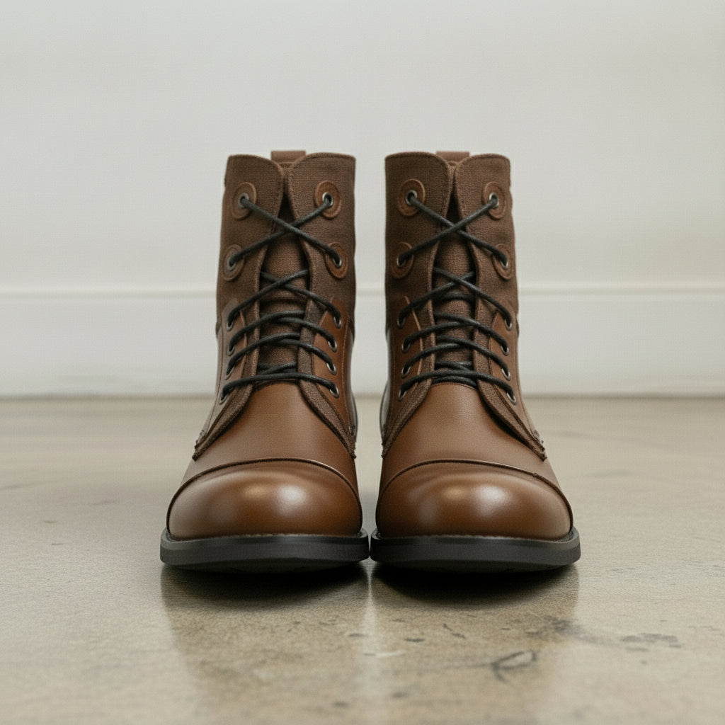 Men's Brown Cap-Toe Leather Lace-Up Combat Boots — Alderley