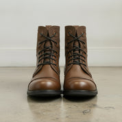 Men's Brown Cap-Toe Leather Lace-Up Combat Boots — Alderley