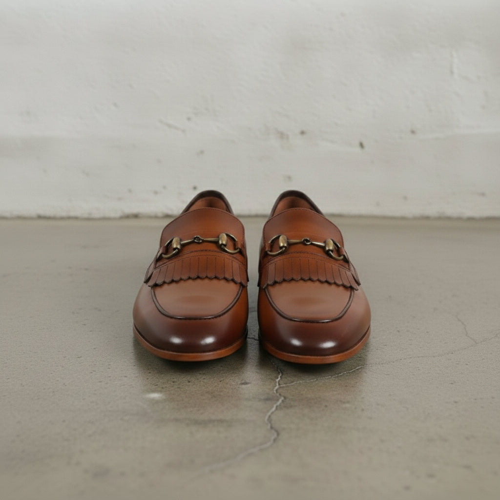 Men's Brown Plain-Toe Leather Bit Loafers