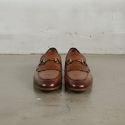 Men's Brown Plain-Toe Leather Bit Loafers