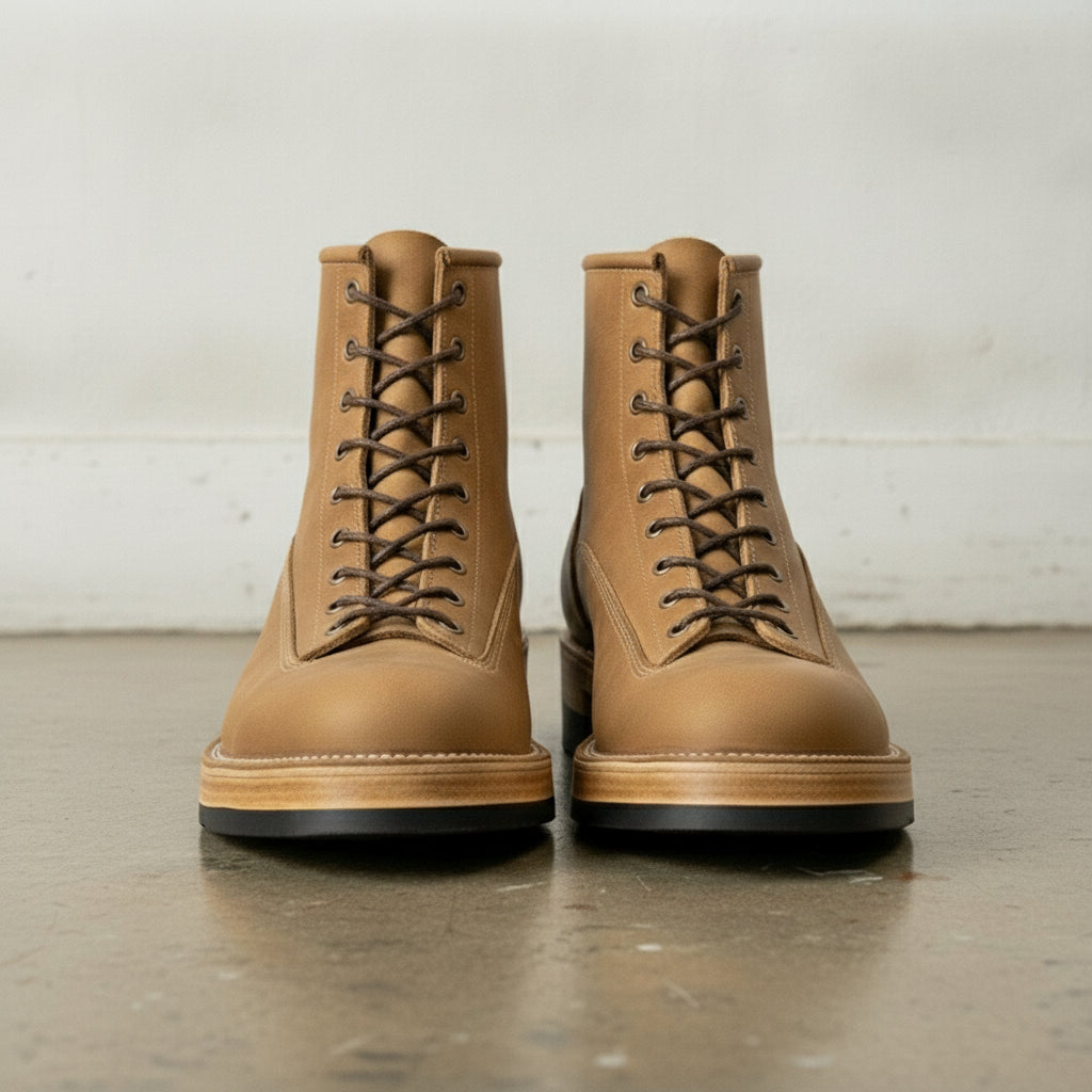 Men's Tan Plain-Toe Leather Lace-Up Boots