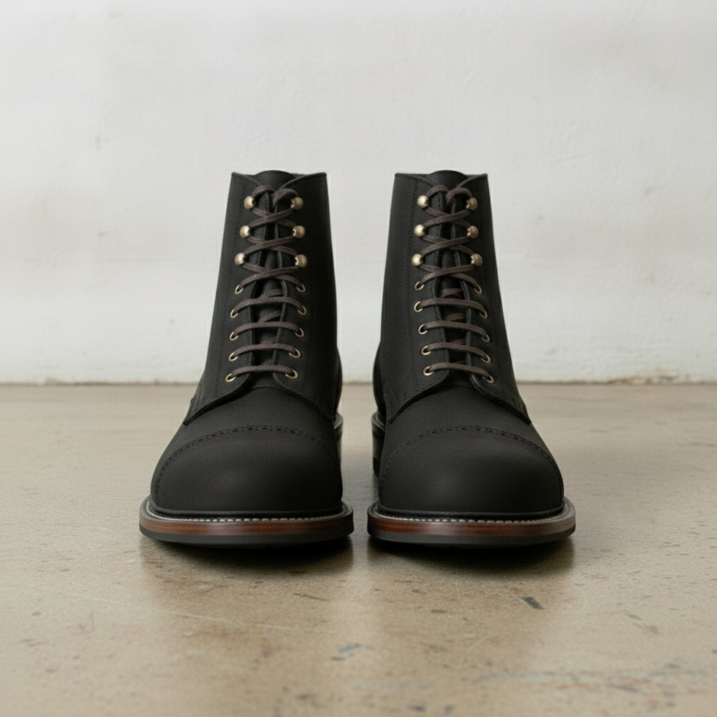 Men's Black Cap-Toe Nubuck Leather Ankle Boots