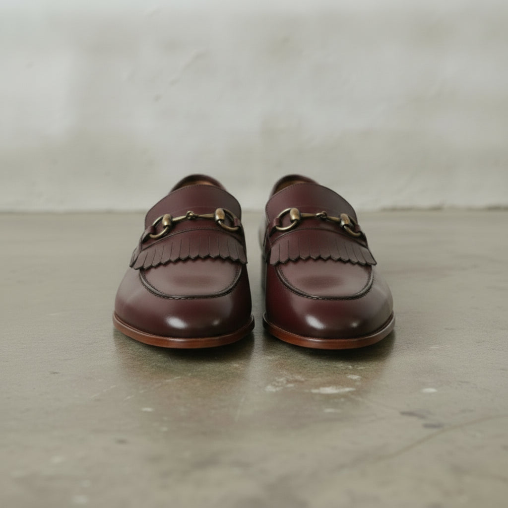 Men's Burgundy Plain-Toe Leather Bit Loafers