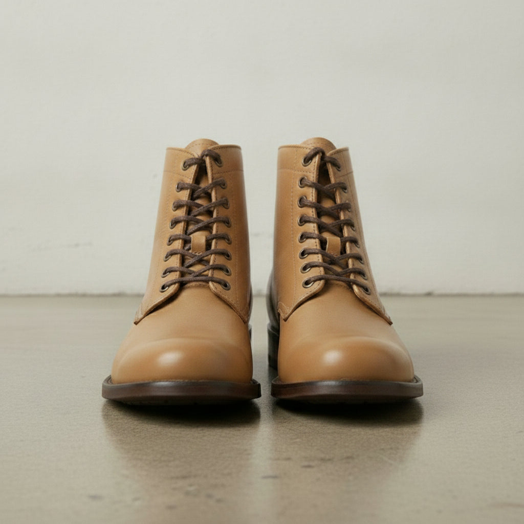 Men's Tan Plain-Toe Leather Ankle Lace-Up Boots