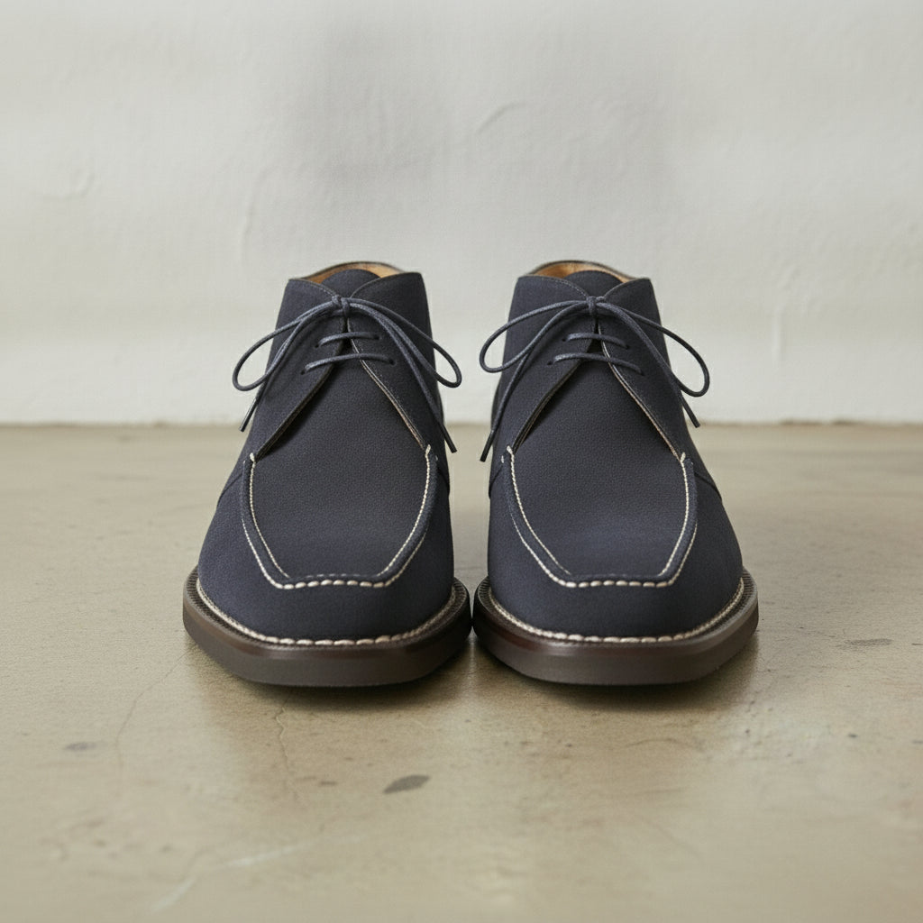 Men's Navy Blue Apron-Toe Suede Chukka Boots