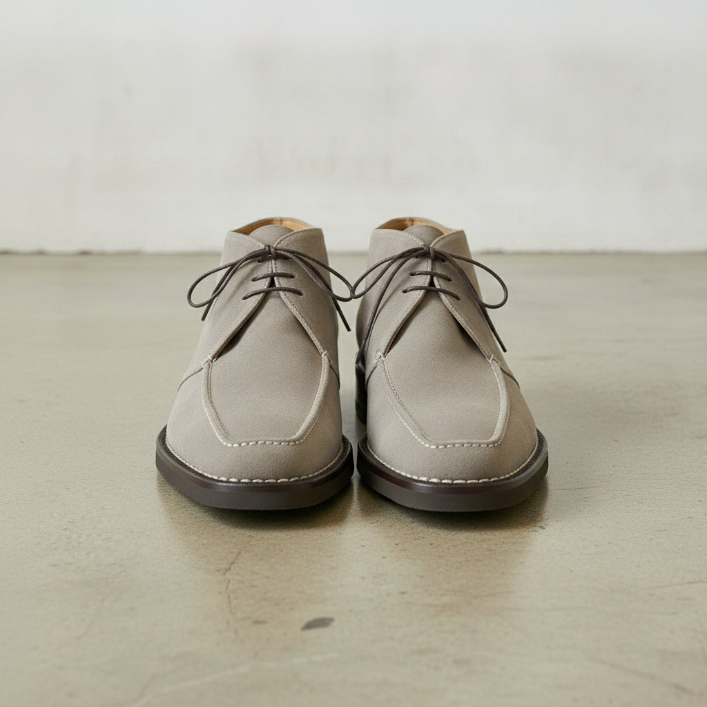 Men's Light Gray Apron-Toe Suede Chukka Boots