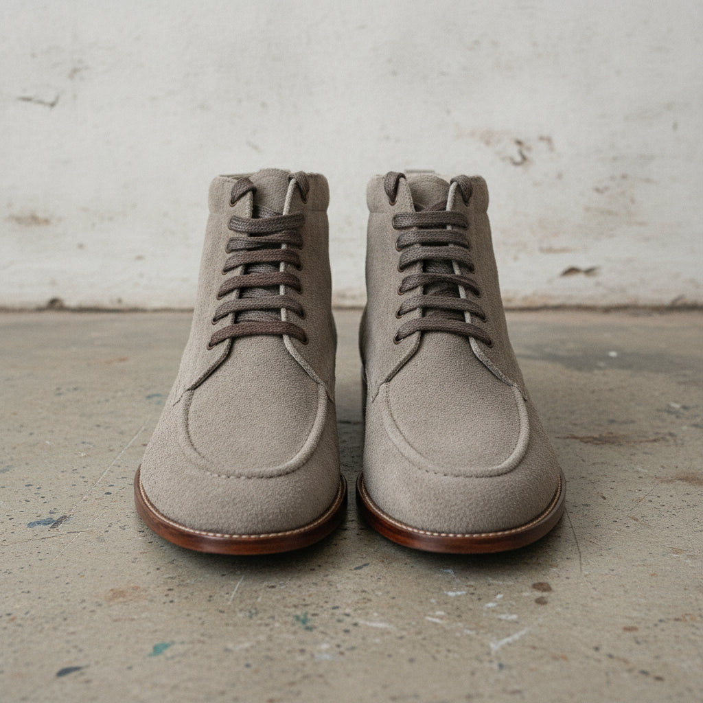Men's Light Gray Suede Apron-Toe Chukka Boots