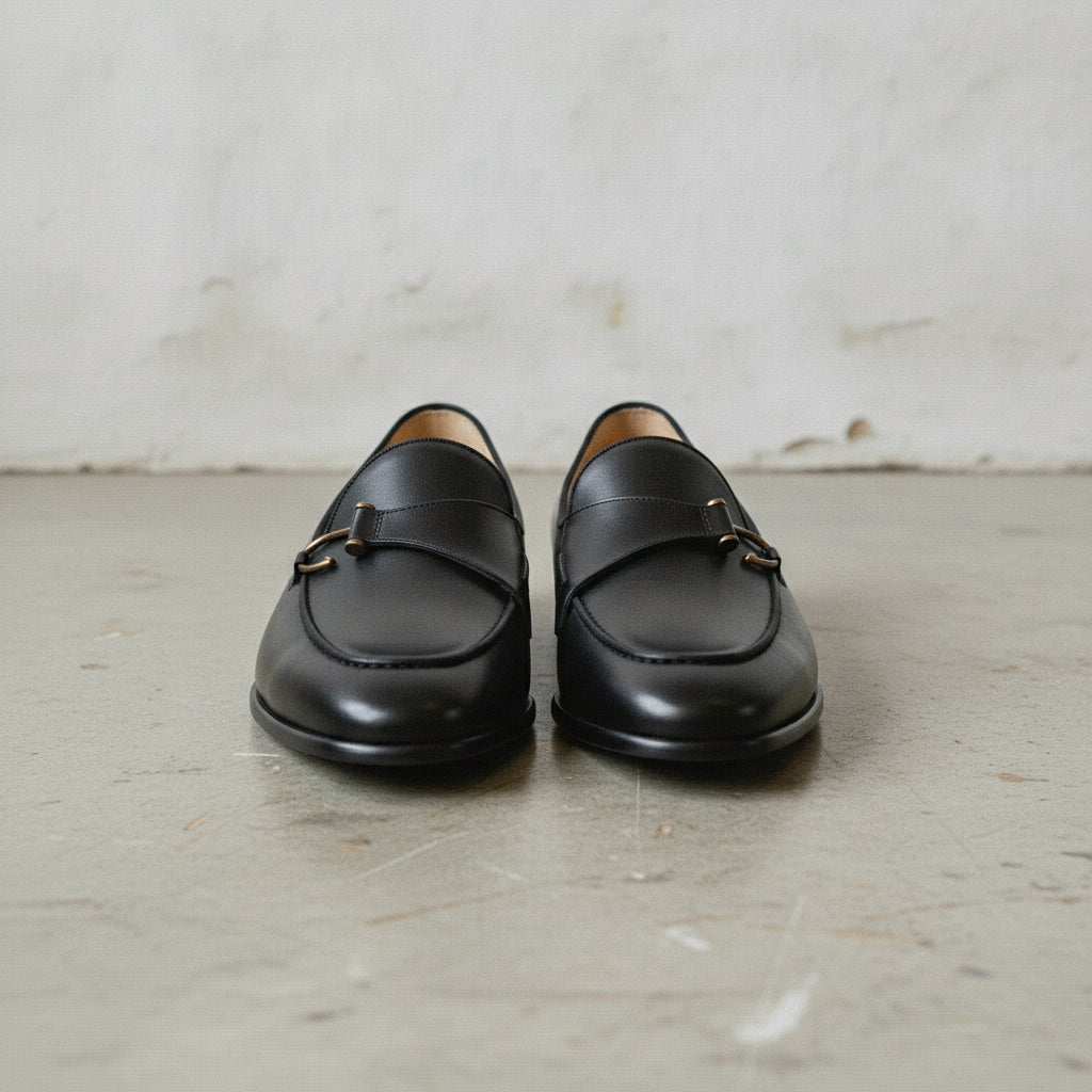 Men's Black Apron-Toe Leather Bit Loafers