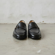 Men's Black Apron-Toe Leather Bit Loafers