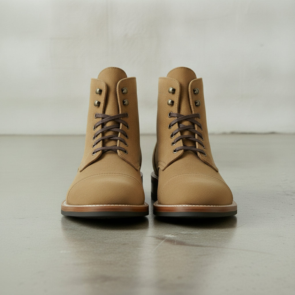 Men's Tan Cap-Toe Suede Ankle Lace-Up Boots