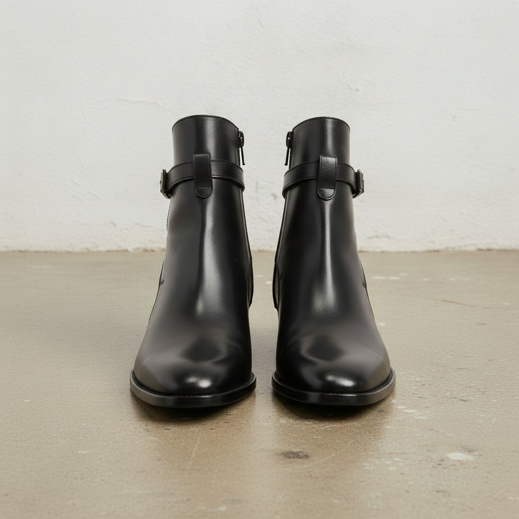 Men's Black Plain-Toe Leather Ankle Boots