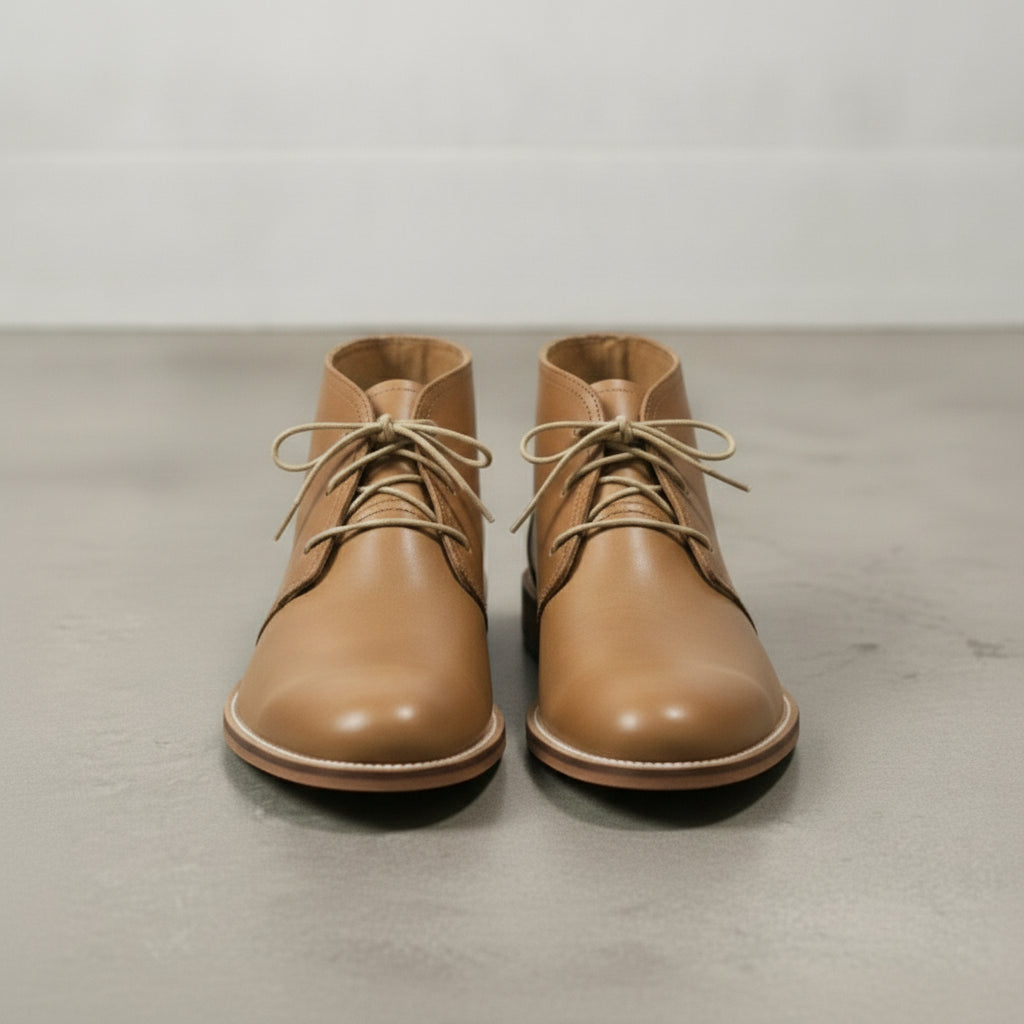Men's Tan Plain-Toe Leather Chukka Boots
