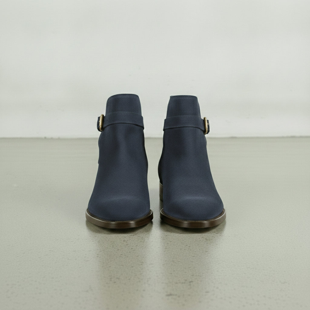 Men's Navy Blue Plain-Toe Suede Jodhpur Boots