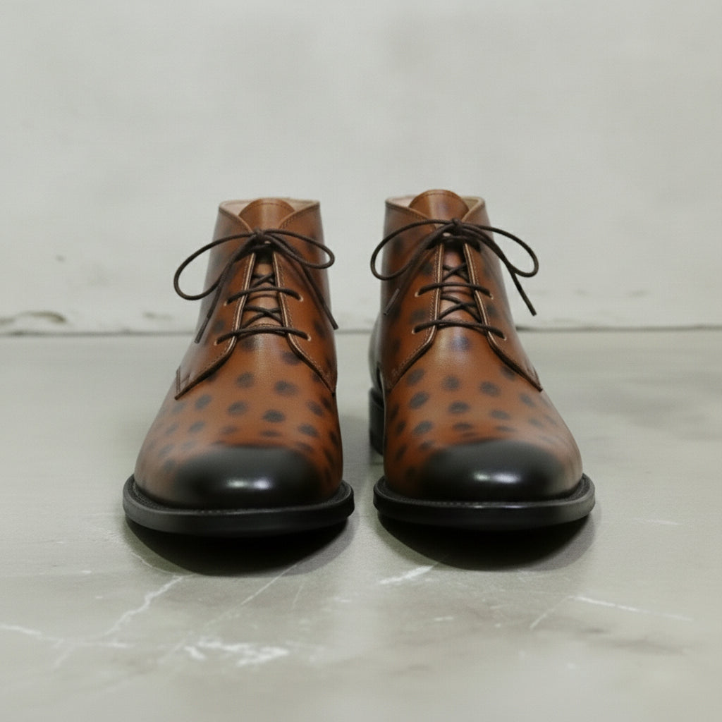 Men's Brown Spotted Leather Chukka Boots