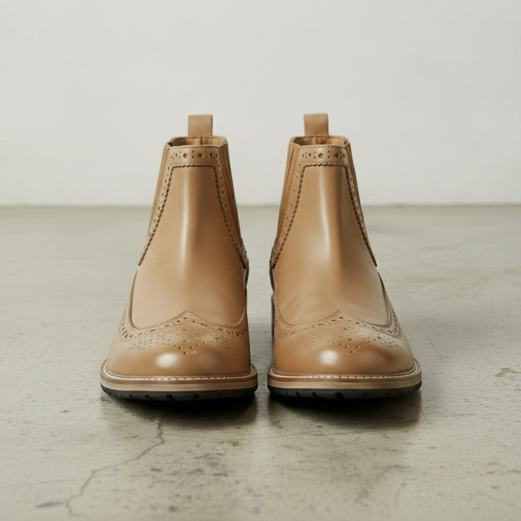 Men's Tan Wingtip Suede Leather Chelsea Boots — Colman