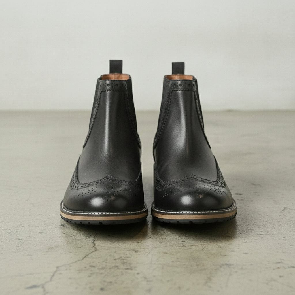 Men's Black Wingtip Suede Leather Chelsea Boots — Colman