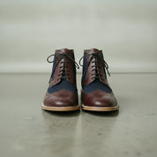 Men's Blue and Burgundy Wingtip Leather Derby Boots — Enbourne — Enbourne