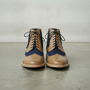 Men's Blue and Tan Wingtip Leather Derby Boots — Enbourne