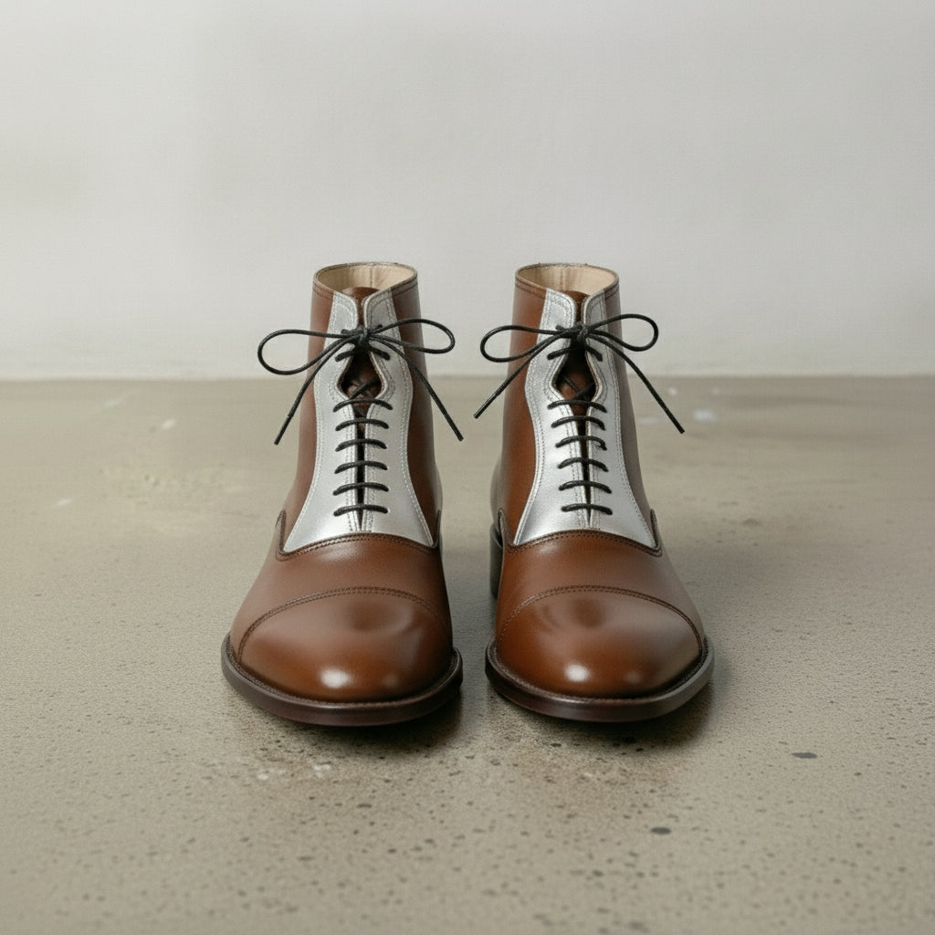 Men's Brown and Silver Cap-Toe Leather Ankle Boots — Clarendon